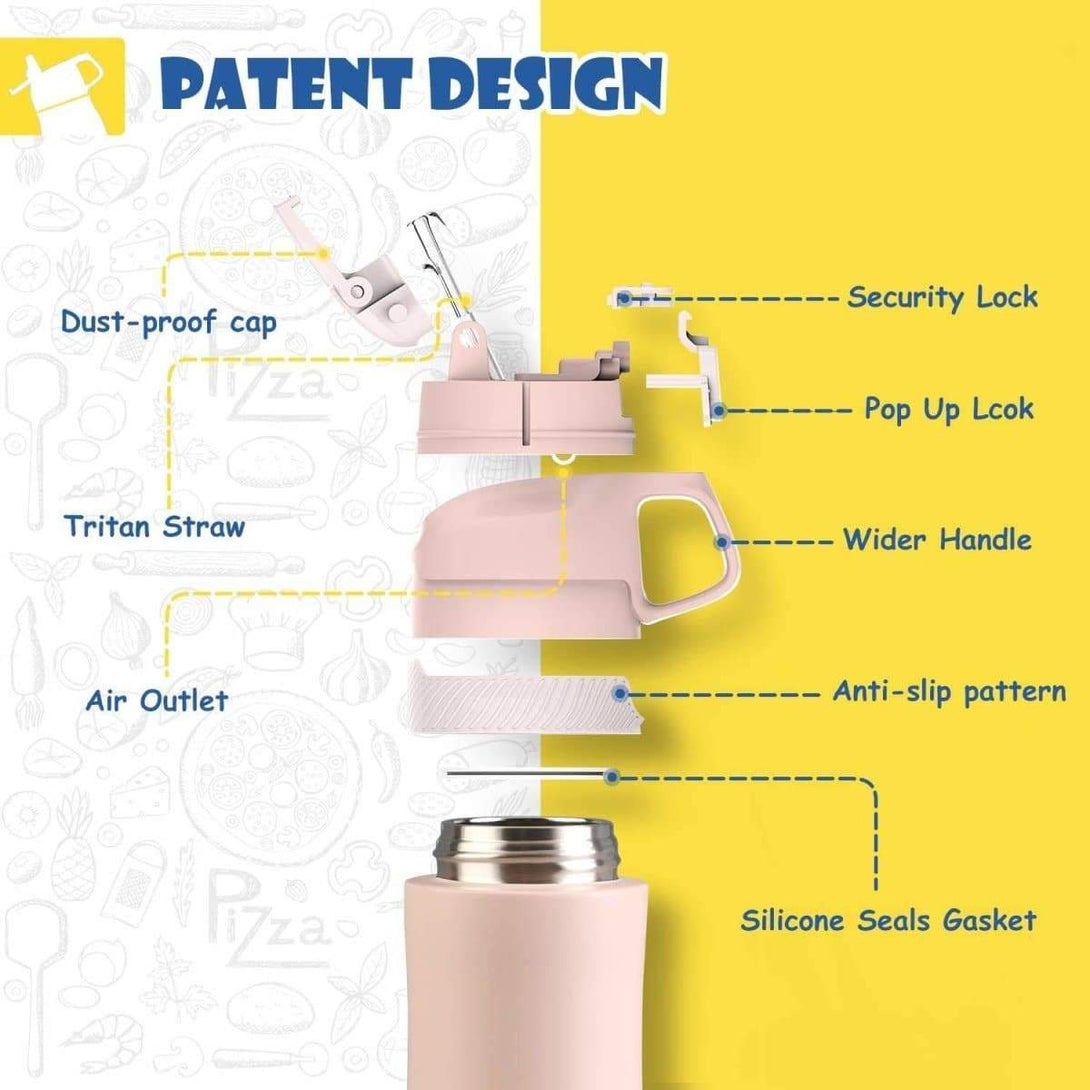 400ml Stainless Steel Insulated Kids Thermo Water Bottle, Vacuum Flask With Straw