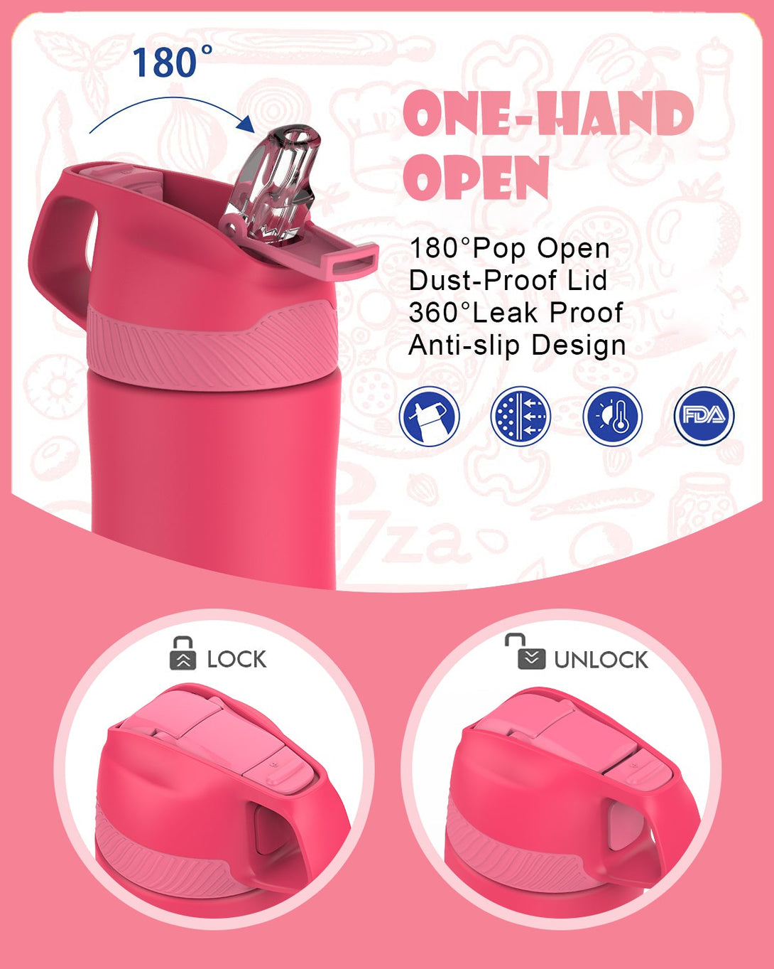 400ml Stainless Steel Insulated Kids Thermo Water Bottle, Vacuum Flask With Straw