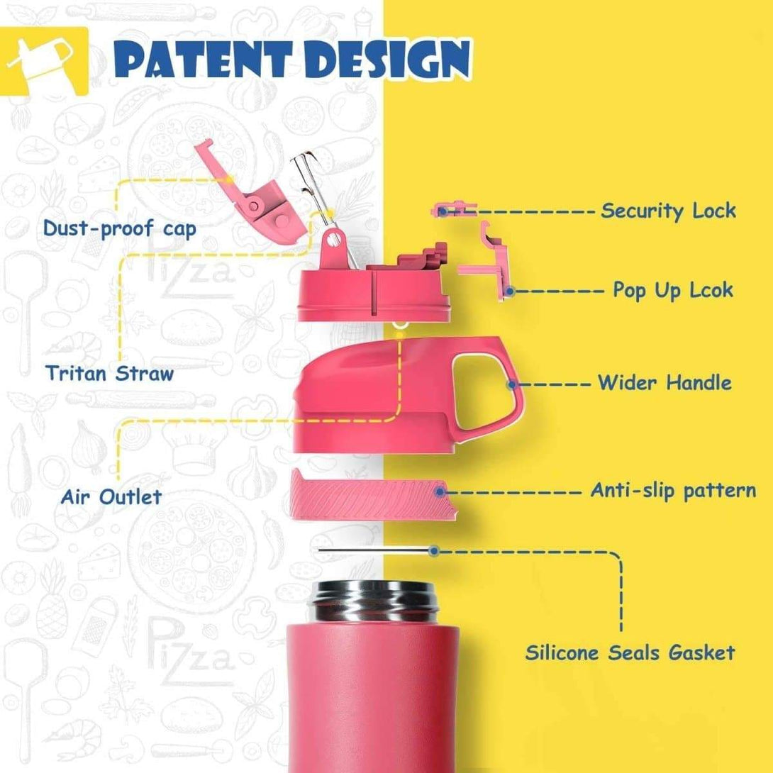 400ml Stainless Steel Insulated Kids Thermo Water Bottle, Vacuum Flask With Straw