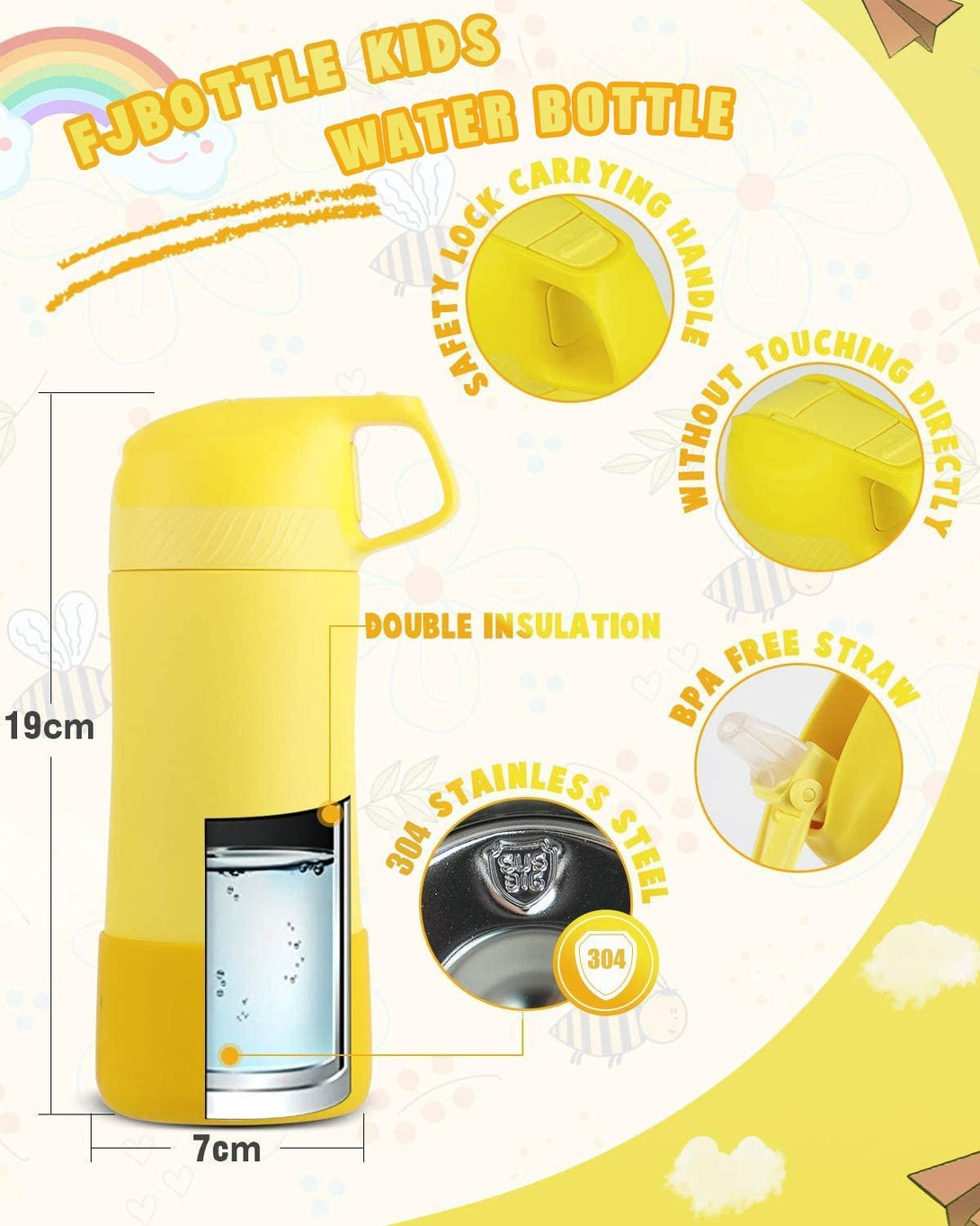 400ml Stainless Steel Insulated Kids Thermo Water Bottle, Vacuum Flask With Straw