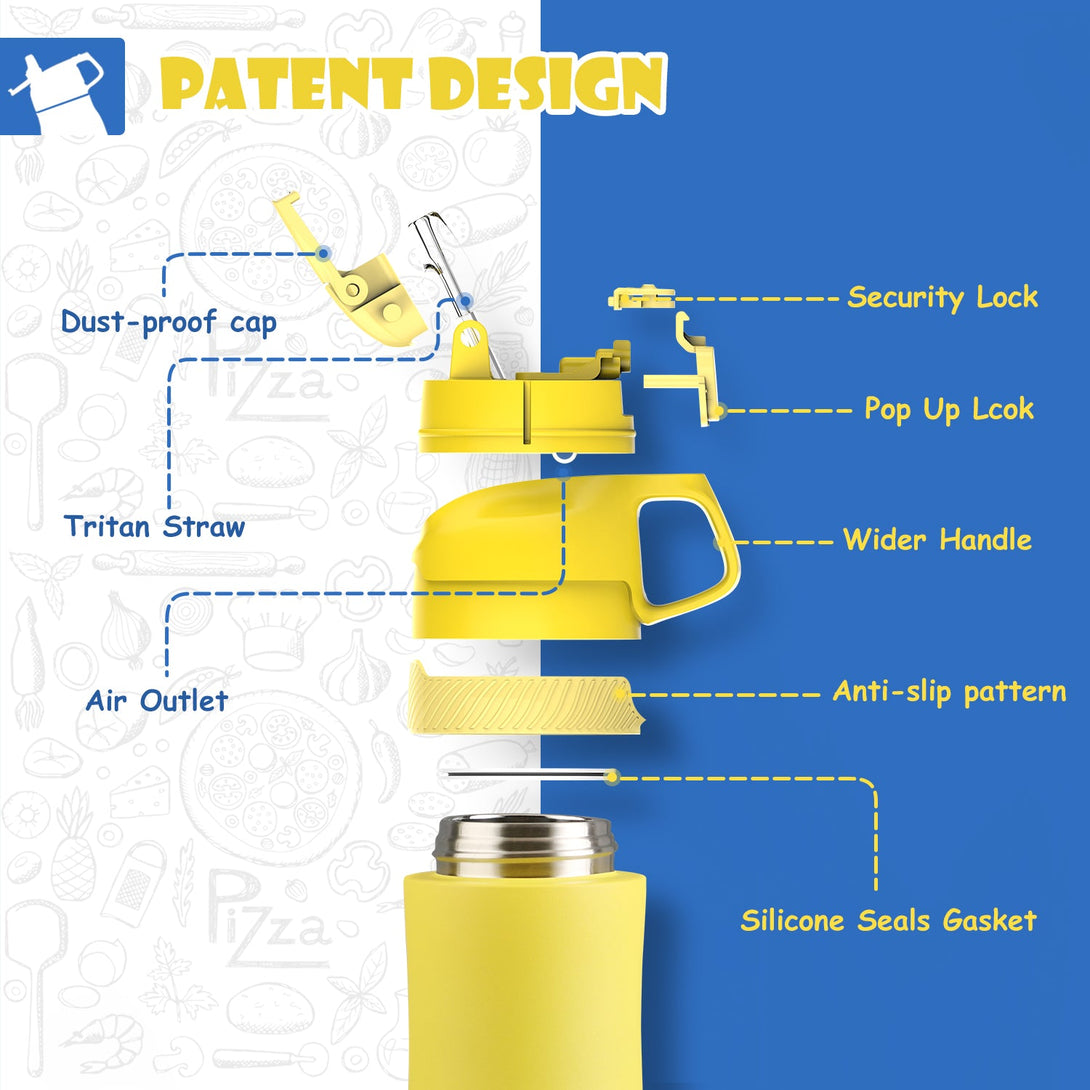 400ml Stainless Steel Insulated Kids Thermo Water Bottle, Vacuum Flask With Straw