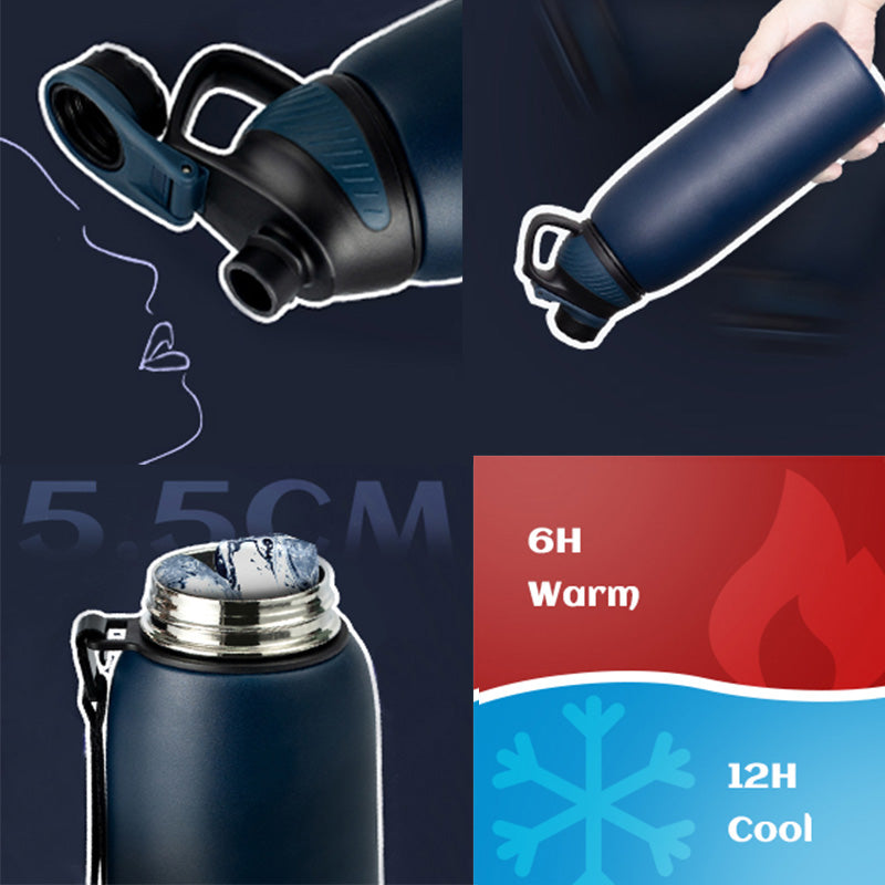 800ml Stainless Steel Insulated Thermo Water Bottle, Sports Vacuum Flask With Magnetic Lid