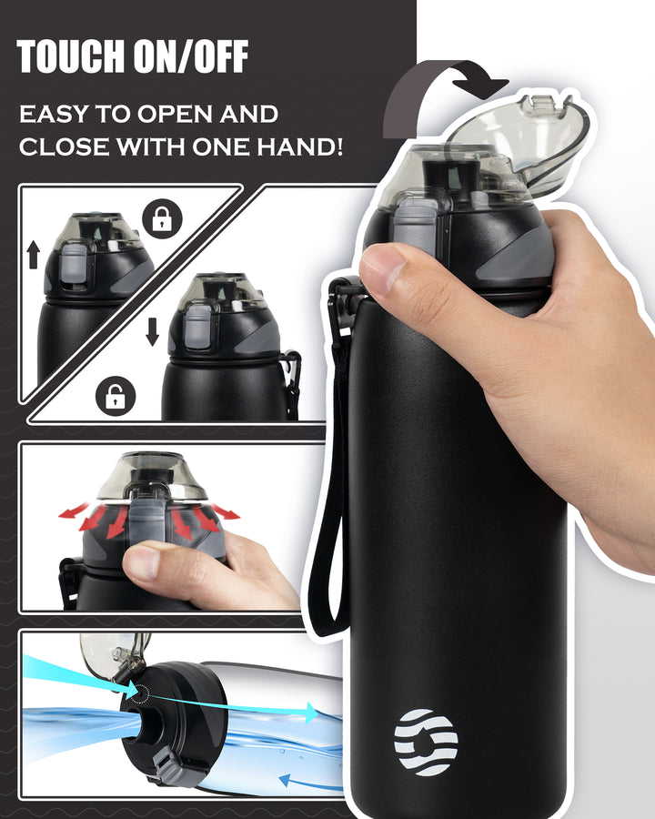 800ml Vacuum Insulated Water Bottle with Carrying Bag  - Black