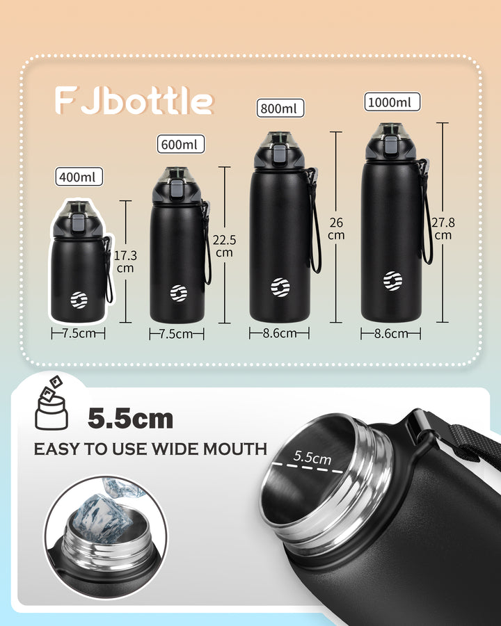 400ml Vacuum Insulated Water Bottle with Carrying Bag  - Black