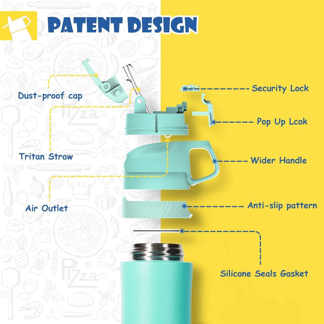 400ml Stainless Steel Insulated Kids Thermo Water Bottle, Vacuum Flask With Straw