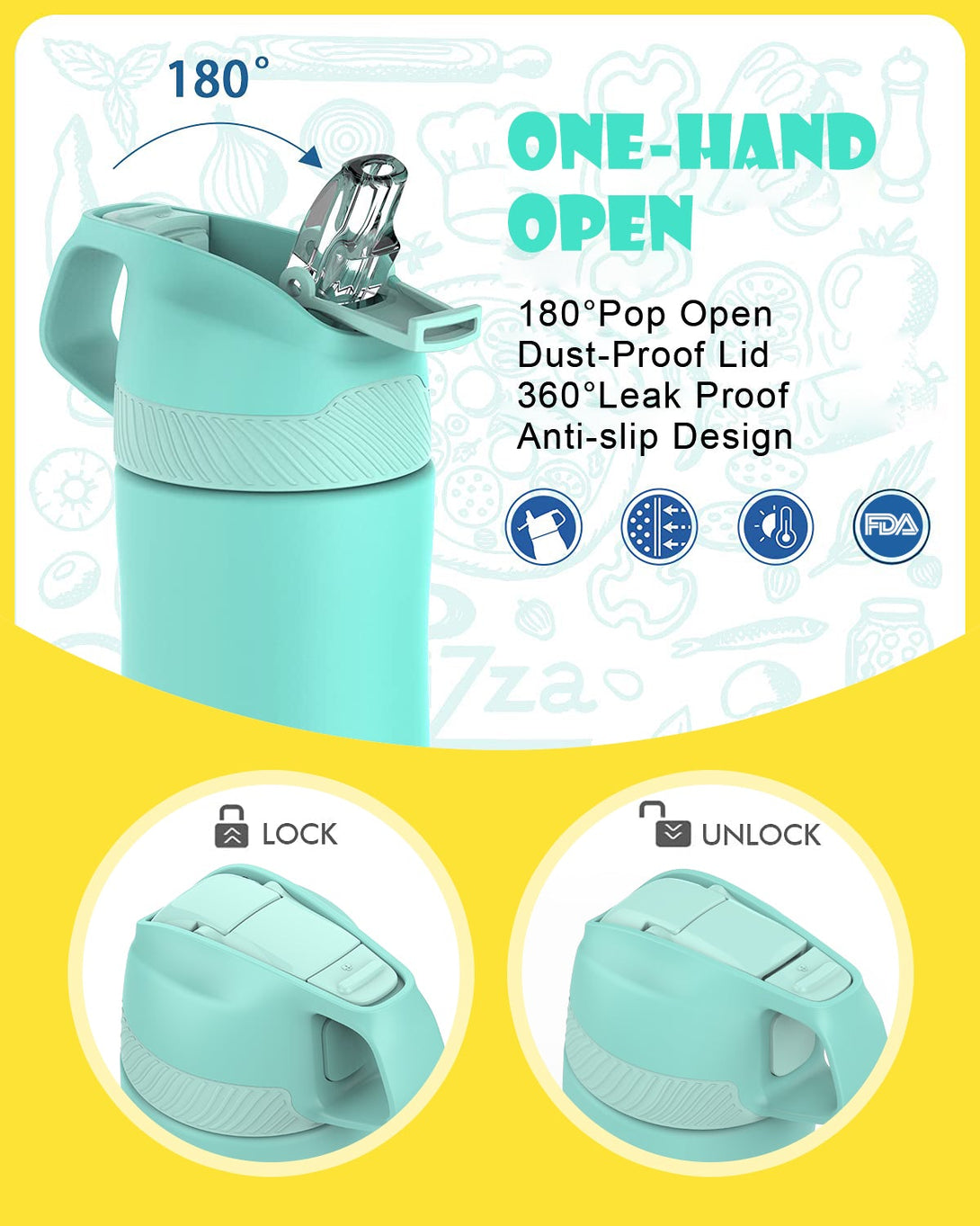 400ml Stainless Steel Insulated Kids Thermo Water Bottle, Vacuum Flask With Straw