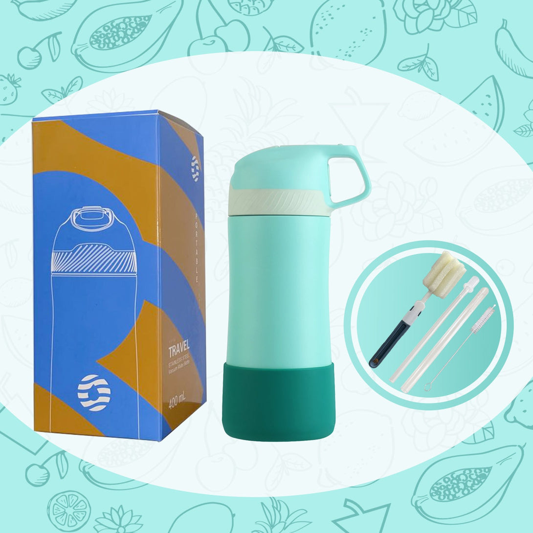 400ml Stainless Steel Insulated Kids Thermo Water Bottle, Vacuum Flask With Straw